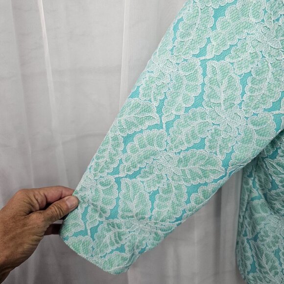 Ruby Rd. Blue Green Lace Floral Leaf Print Boho Jacket 24W - Picture 4 of 12